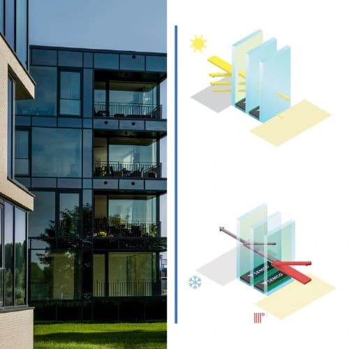 Detailaufnahme Sonnenschutzglas mit selektiver Klimaglas-Beschichtung