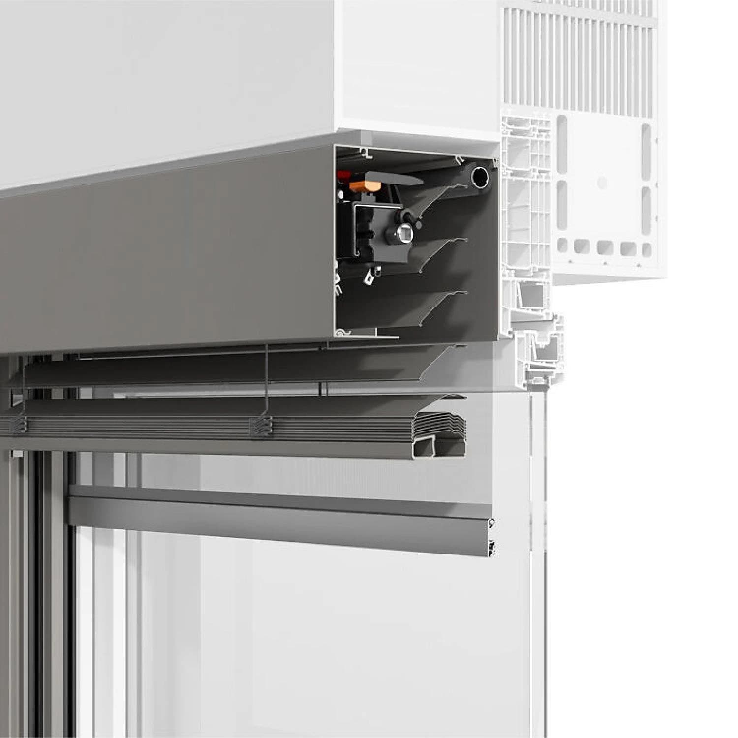 ROMA Vorbauraffstoren – eckiger Kasten an moderner Fassade