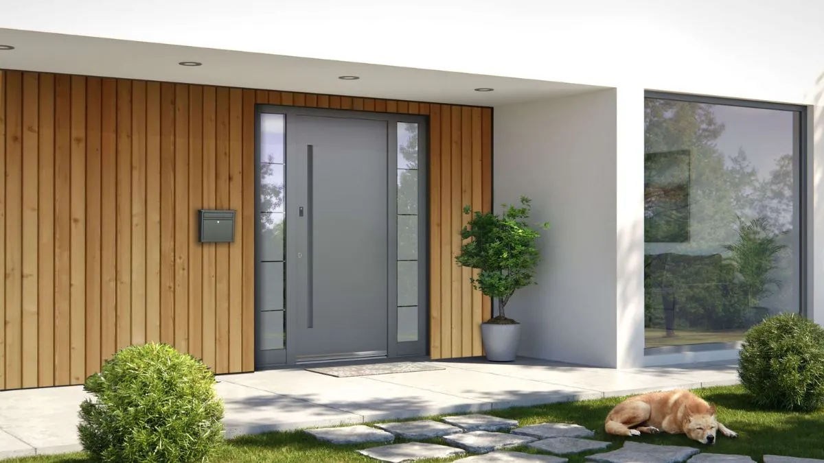 Moderne Inotherm Aluminium Haustür mit Seitenteil